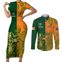 Australia And Ireland Rugby Couples Matching Short Sleeve Bodycon Dress and Long Sleeve Button Shirts 2023 World Cup Walllabies With Shamrocks - Wonder Print Shop