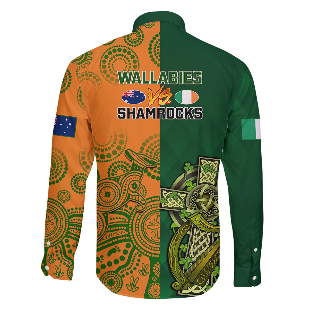 Australia And Ireland Rugby Family Matching Long Sleeve Bodycon Dress and Hawaiian Shirt 2023 World Cup Walllabies With Shamrocks - Wonder Print Shop