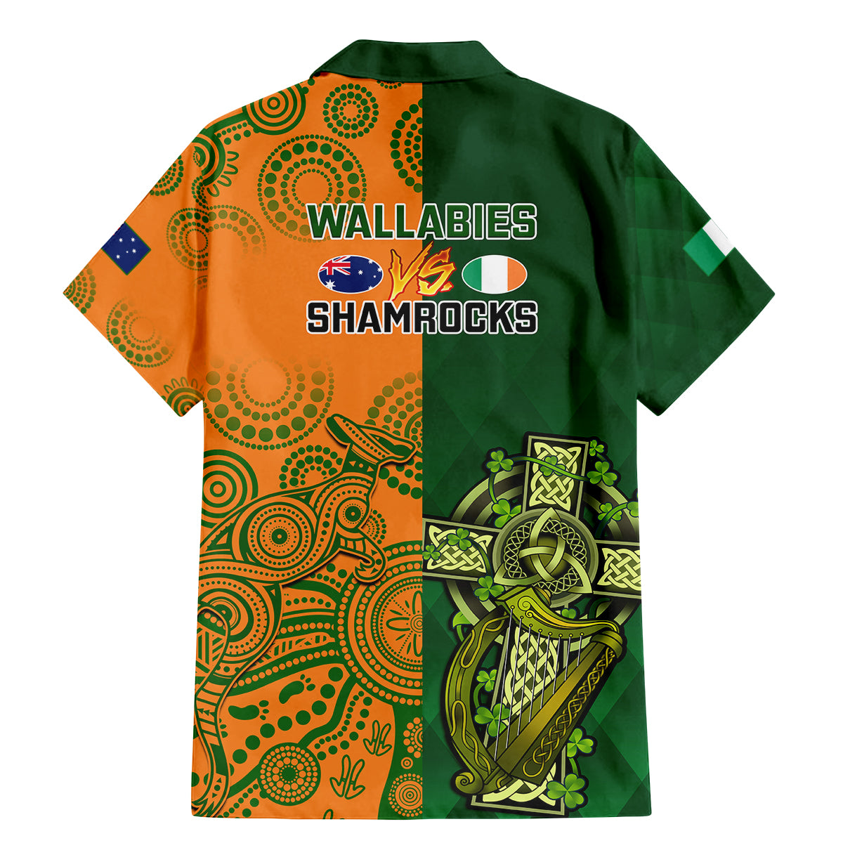Australia And Ireland Rugby Family Matching Mermaid Dress and Hawaiian Shirt 2023 World Cup Walllabies With Shamrocks - Wonder Print Shop