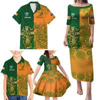 Australia And Ireland Rugby Family Matching Puletasi Dress and Hawaiian Shirt 2023 World Cup Walllabies With Shamrocks - Wonder Print Shop