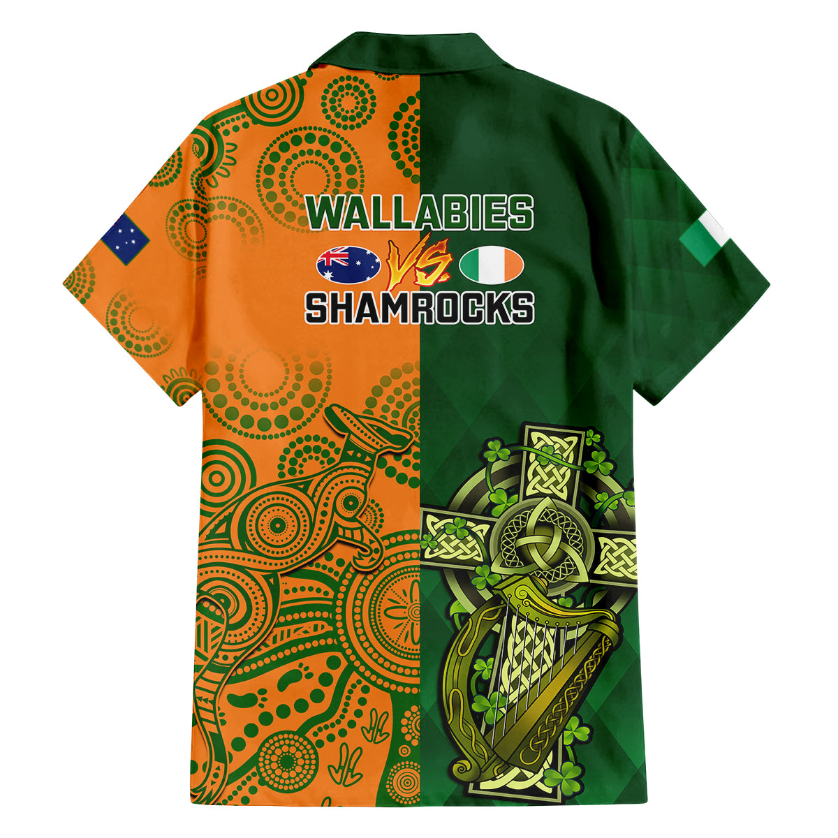 Australia And Ireland Rugby Family Matching Summer Maxi Dress and Hawaiian Shirt 2023 World Cup Walllabies With Shamrocks - Wonder Print Shop
