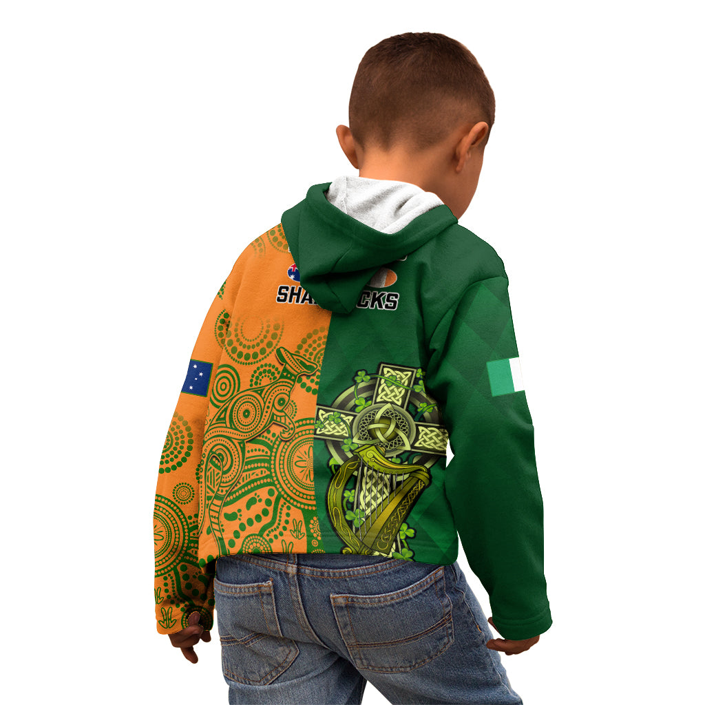 Australia And Ireland Rugby Kid Hoodie 2023 World Cup Walllabies With Shamrocks - Wonder Print Shop