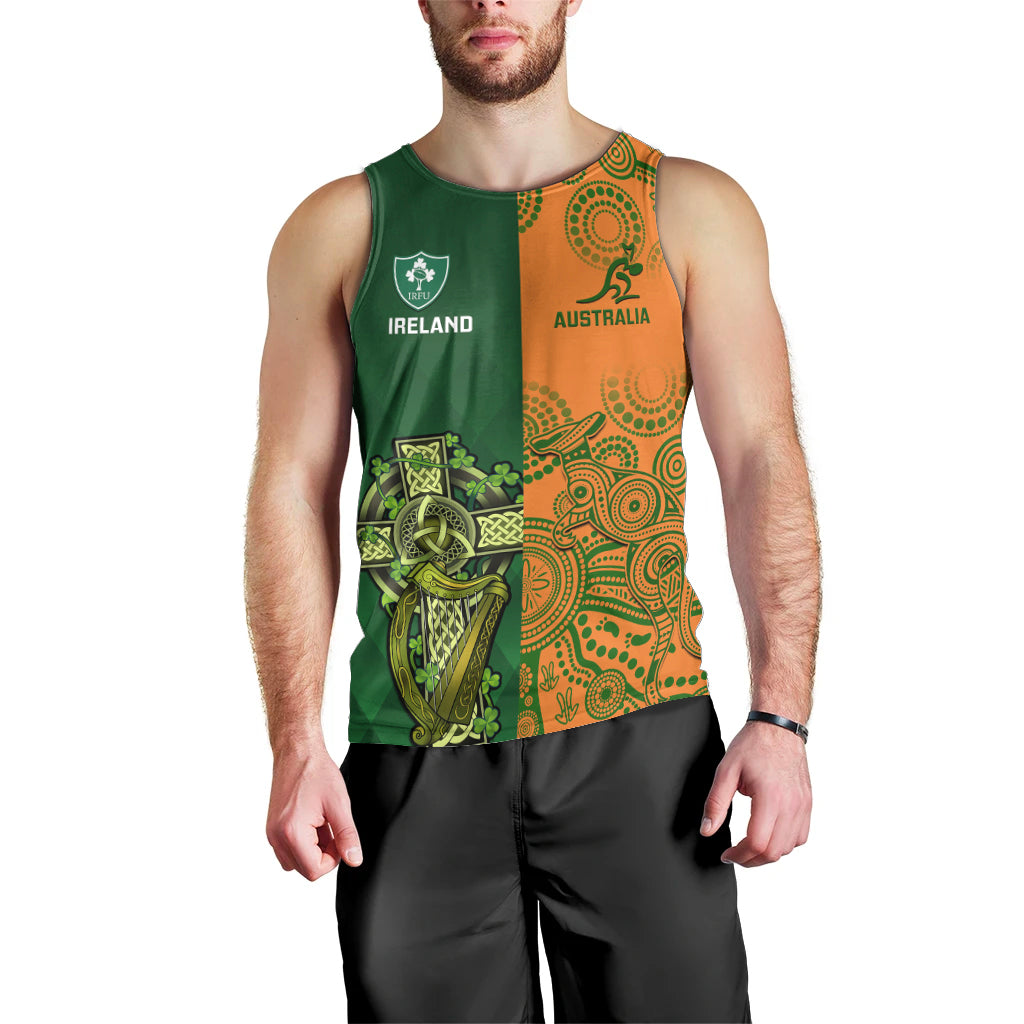 Australia And Ireland Rugby Men Tank Top 2023 World Cup Walllabies With Shamrocks - Wonder Print Shop