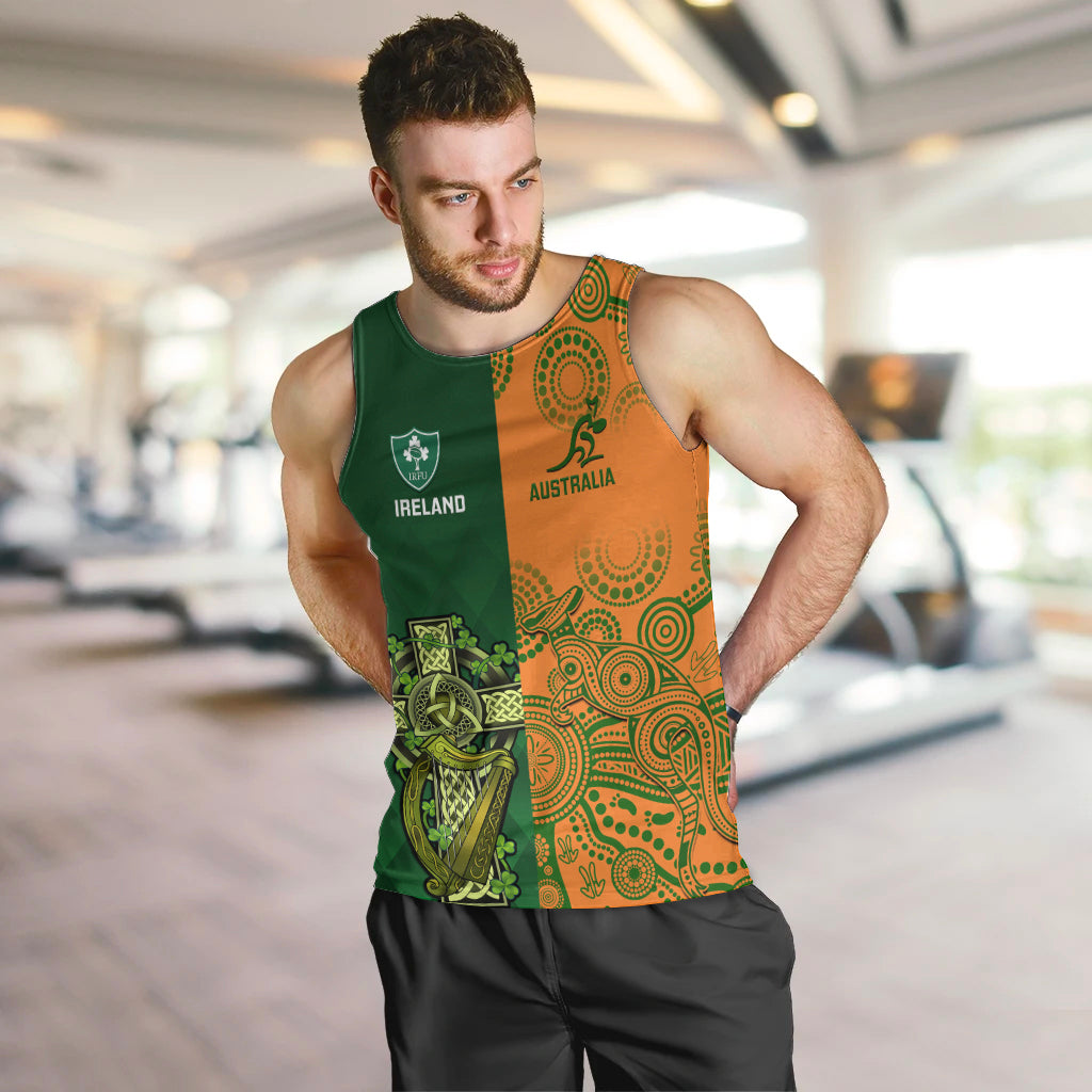 Australia And Ireland Rugby Men Tank Top 2023 World Cup Walllabies With Shamrocks - Wonder Print Shop