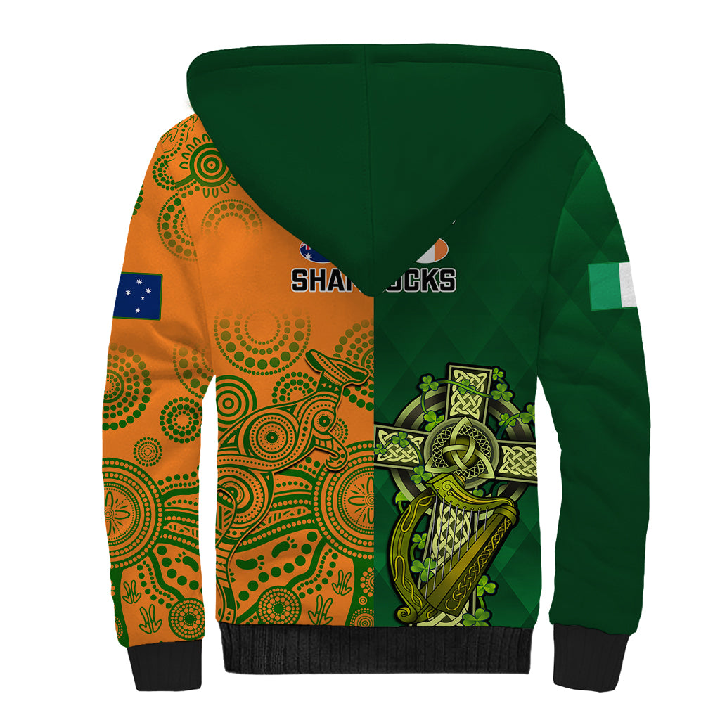 Australia And Ireland Rugby Sherpa Hoodie 2023 World Cup Walllabies With Shamrocks - Wonder Print Shop