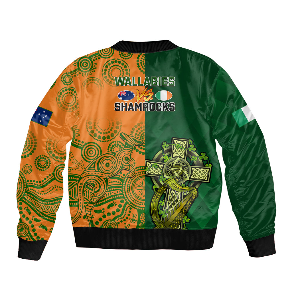 Australia And Ireland Rugby Sleeve Zip Bomber Jacket 2023 World Cup Walllabies With Shamrocks - Wonder Print Shop