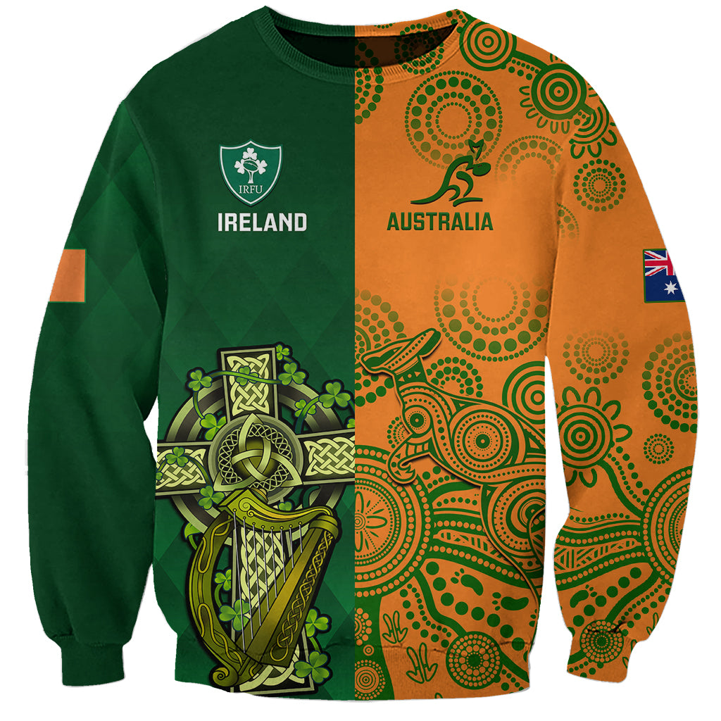 Australia And Ireland Rugby Sweatshirt 2023 World Cup Walllabies With Shamrocks - Wonder Print Shop