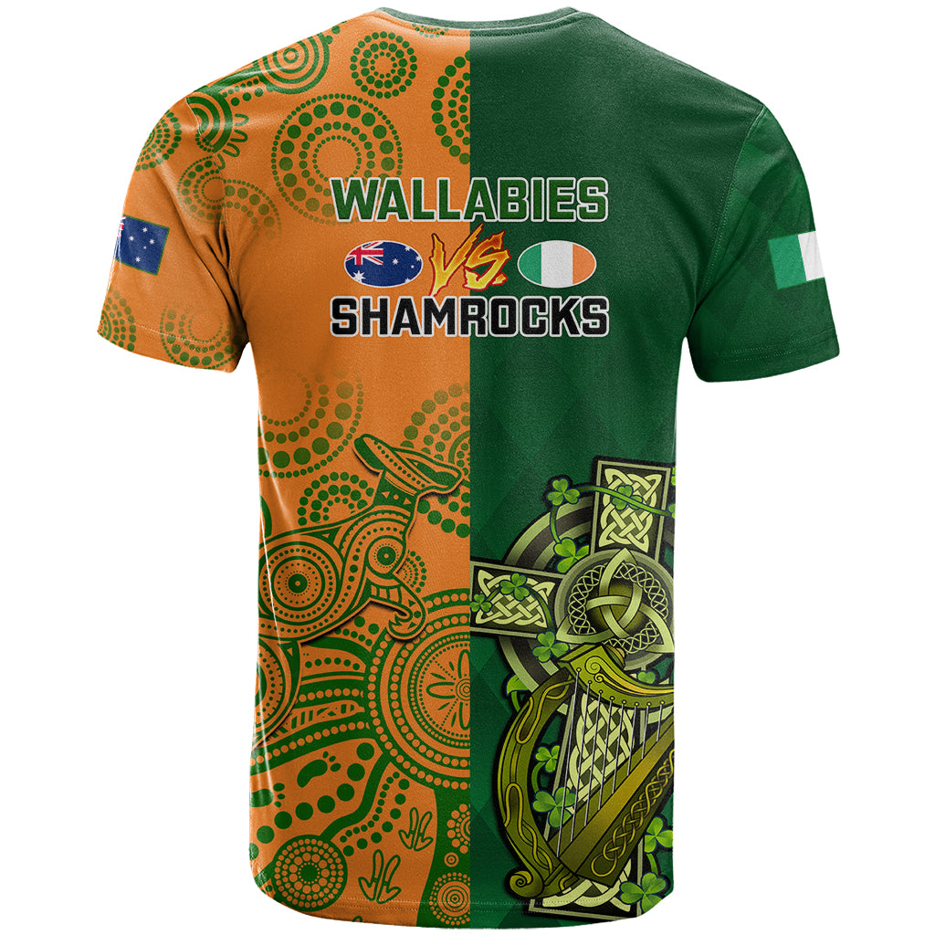 Australia And Ireland Rugby T Shirt 2023 World Cup Walllabies With Shamrocks - Wonder Print Shop