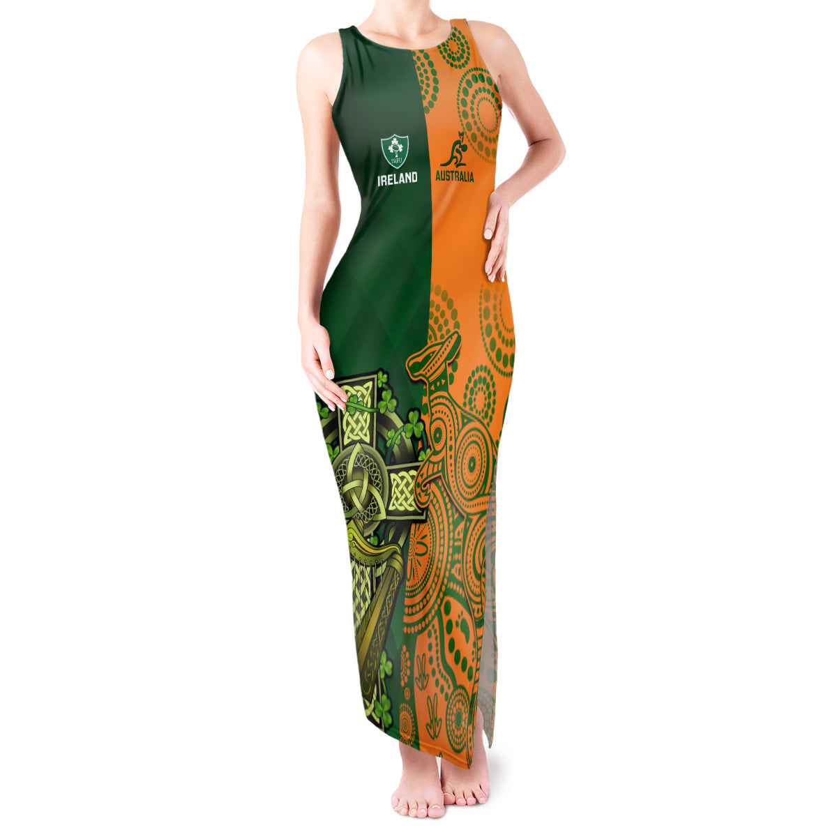 Australia And Ireland Rugby Tank Maxi Dress 2023 World Cup Walllabies With Shamrocks - Wonder Print Shop