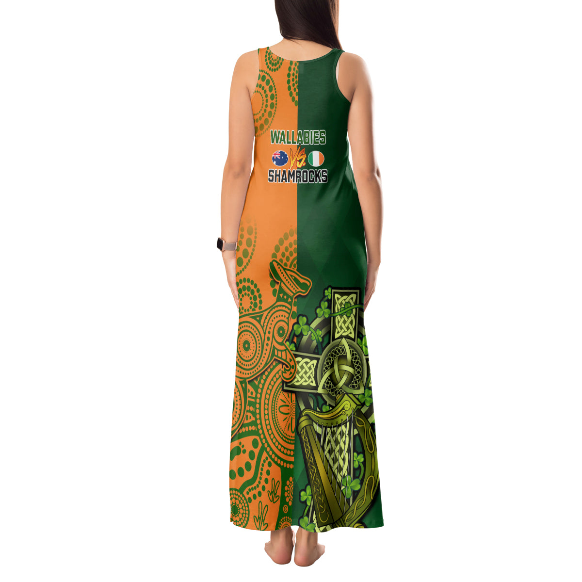Australia And Ireland Rugby Tank Maxi Dress 2023 World Cup Walllabies With Shamrocks - Wonder Print Shop