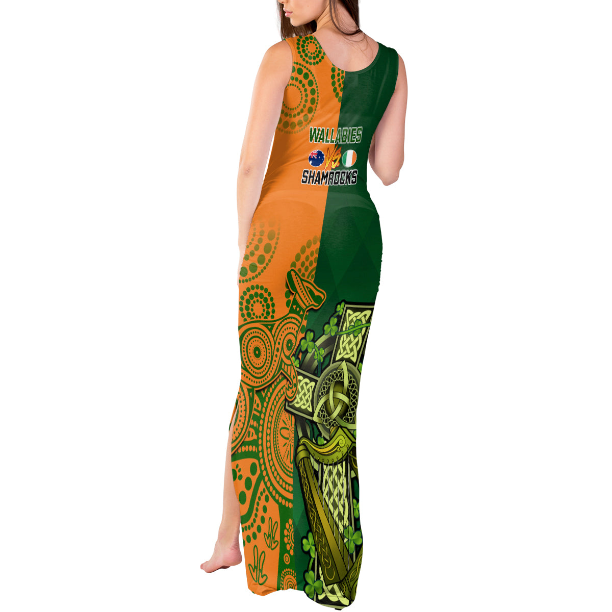 Australia And Ireland Rugby Tank Maxi Dress 2023 World Cup Walllabies With Shamrocks - Wonder Print Shop