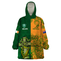 Australia And Ireland Rugby Wearable Blanket Hoodie 2023 World Cup Walllabies With Shamrocks - Wonder Print Shop