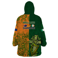 Australia And Ireland Rugby Wearable Blanket Hoodie 2023 World Cup Walllabies With Shamrocks - Wonder Print Shop