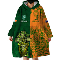 Australia And Ireland Rugby Wearable Blanket Hoodie 2023 World Cup Walllabies With Shamrocks - Wonder Print Shop