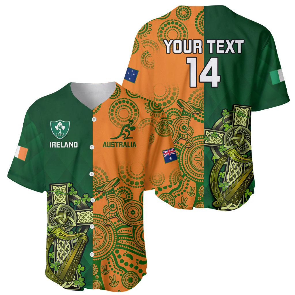 Custom Australia And Ireland Rugby Baseball Jersey 2023 World Cup Walllabies With Shamrocks - Wonder Print Shop