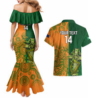 Custom Australia And Ireland Rugby Couples Matching Mermaid Dress and Hawaiian Shirt 2023 World Cup Walllabies With Shamrocks - Wonder Print Shop
