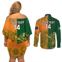 Custom Australia And Ireland Rugby Couples Matching Off Shoulder Short Dress and Long Sleeve Button Shirts 2023 World Cup Walllabies With Shamrocks - Wonder Print Shop