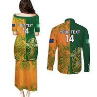 Custom Australia And Ireland Rugby Couples Matching Puletasi Dress and Long Sleeve Button Shirts 2023 World Cup Walllabies With Shamrocks - Wonder Print Shop
