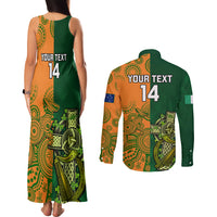 Custom Australia And Ireland Rugby Couples Matching Tank Maxi Dress and Long Sleeve Button Shirts 2023 World Cup Walllabies With Shamrocks - Wonder Print Shop