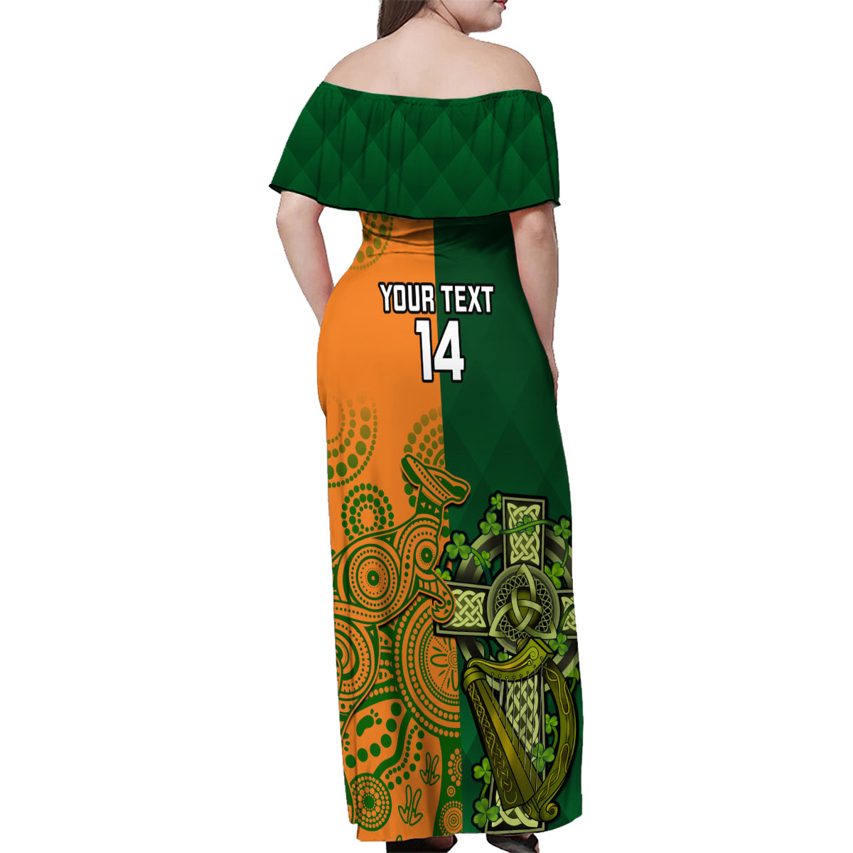 Custom Australia And Ireland Rugby Family Matching Off Shoulder Maxi Dress and Hawaiian Shirt 2023 World Cup Walllabies With Shamrocks - Wonder Print Shop