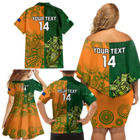Custom Australia And Ireland Rugby Family Matching Off Shoulder Short Dress and Hawaiian Shirt 2023 World Cup Walllabies With Shamrocks - Wonder Print Shop