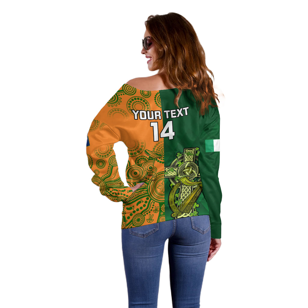 Custom Australia And Ireland Rugby Off Shoulder Sweater 2023 World Cup Walllabies With Shamrocks - Wonder Print Shop