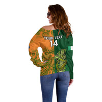 Custom Australia And Ireland Rugby Off Shoulder Sweater 2023 World Cup Walllabies With Shamrocks - Wonder Print Shop