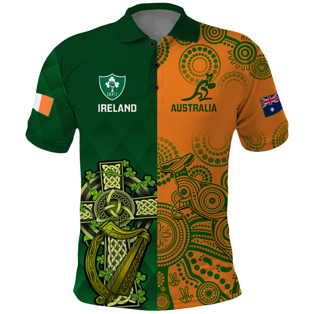 Custom Australia And Ireland Rugby Polo Shirt 2023 World Cup Walllabies With Shamrocks - Wonder Print Shop