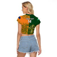 Custom Australia And Ireland Rugby Raglan Cropped T Shirt 2023 World Cup Walllabies With Shamrocks - Wonder Print Shop