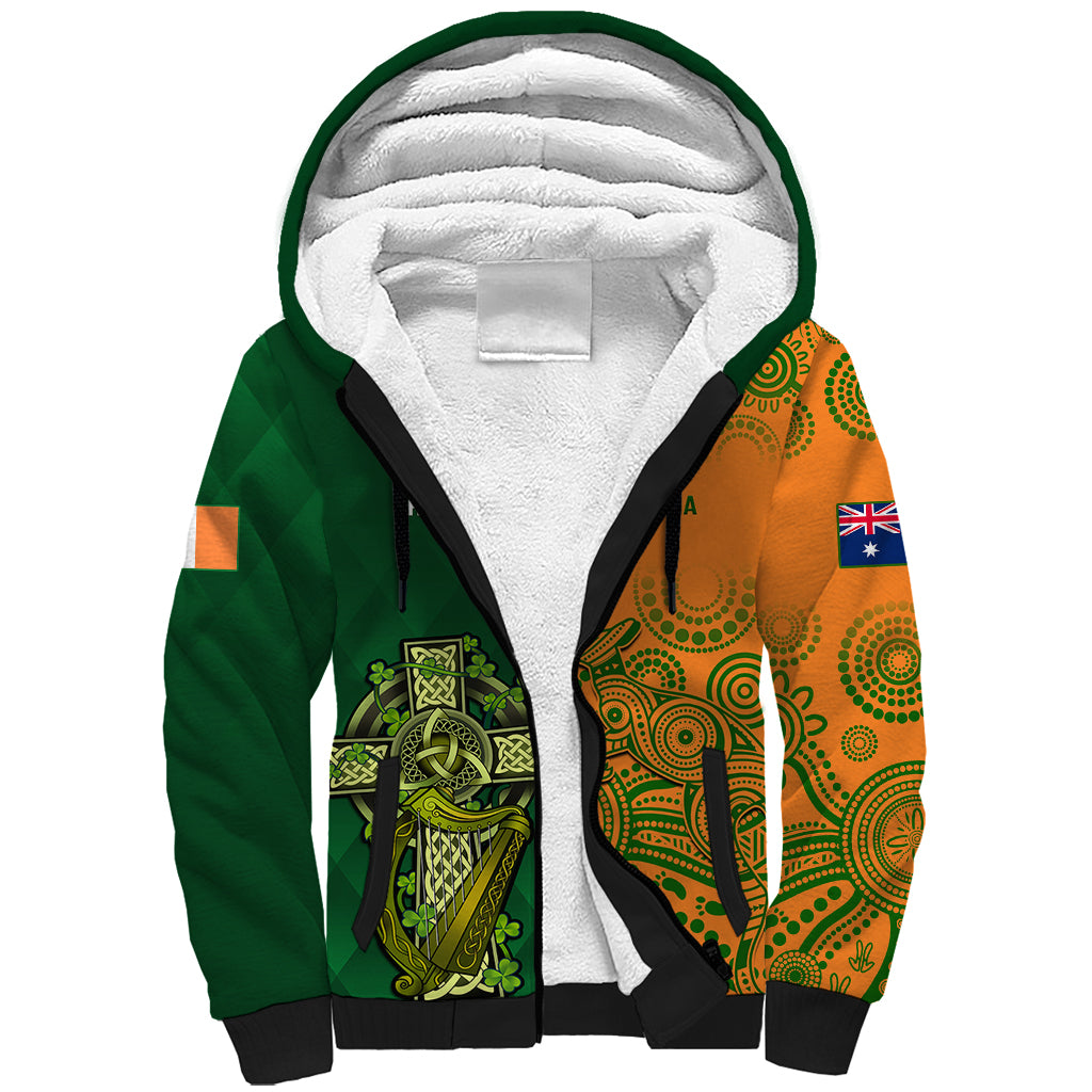 Custom Australia And Ireland Rugby Sherpa Hoodie 2023 World Cup Walllabies With Shamrocks - Wonder Print Shop