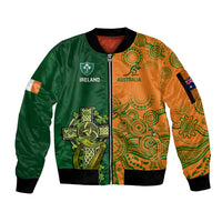Custom Australia And Ireland Rugby Sleeve Zip Bomber Jacket 2023 World Cup Walllabies With Shamrocks - Wonder Print Shop