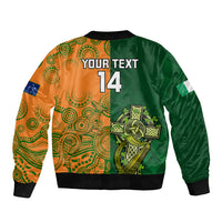 Custom Australia And Ireland Rugby Sleeve Zip Bomber Jacket 2023 World Cup Walllabies With Shamrocks - Wonder Print Shop