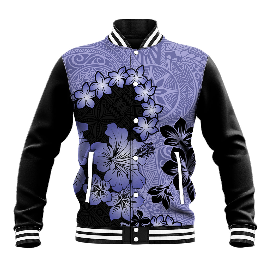 Purple Hawaii Baseball Jacket Tapa Cloth Mix Tropical Flowers Pastel Vibes - Wonder Print Shop
