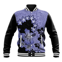 Purple Hawaii Baseball Jacket Tapa Cloth Mix Tropical Flowers Pastel Vibes - Wonder Print Shop
