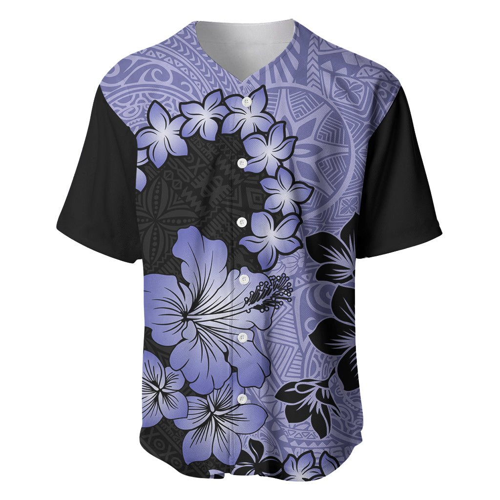 Purple Hawaii Baseball Jersey Tapa Cloth Mix Tropical Flowers Pastel Vibes - Wonder Print Shop