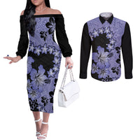 purple-hawaii-couples-matching-off-the-shoulder-long-sleeve-dress-and-long-sleeve-button-shirt-tapa-cloth-mix-tropical-flowers-pastel-vibes