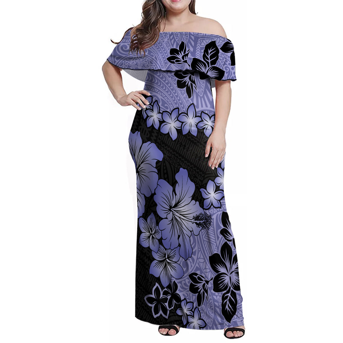 Purple Hawaii Family Matching Off Shoulder Maxi Dress and Hawaiian Shirt Tapa Cloth Mix Tropical Flowers Pastel Vibes - Wonder Print Shop