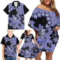 Purple Hawaii Family Matching Off Shoulder Short Dress and Hawaiian Shirt Tapa Cloth Mix Tropical Flowers Pastel Vibes - Wonder Print Shop