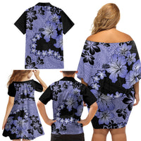 Purple Hawaii Family Matching Off Shoulder Short Dress and Hawaiian Shirt Tapa Cloth Mix Tropical Flowers Pastel Vibes - Wonder Print Shop