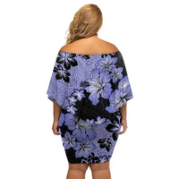 Purple Hawaii Family Matching Off Shoulder Short Dress and Hawaiian Shirt Tapa Cloth Mix Tropical Flowers Pastel Vibes - Wonder Print Shop