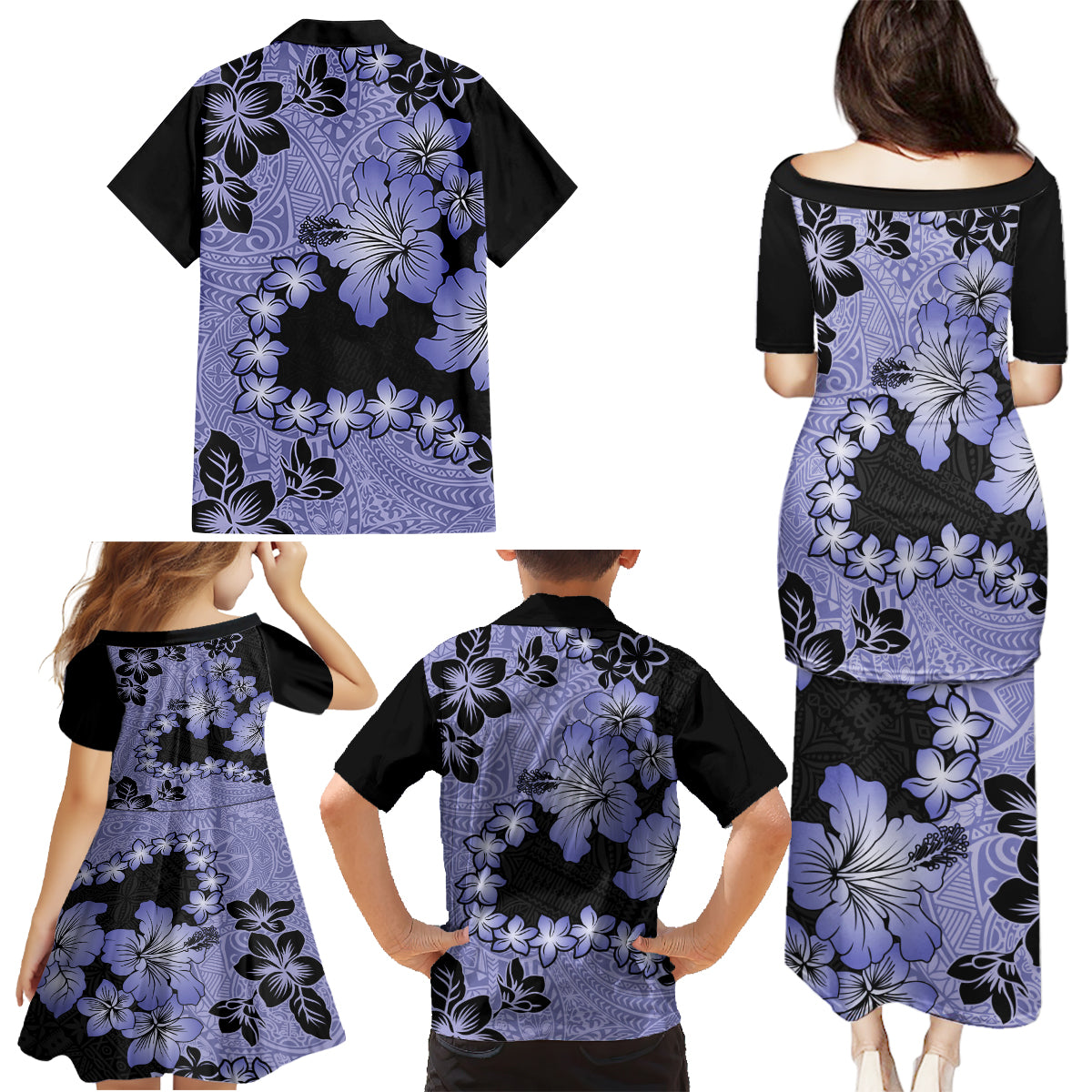 Purple Hawaii Family Matching Puletasi Dress and Hawaiian Shirt Tapa Cloth Mix Tropical Flowers Pastel Vibes - Wonder Print Shop