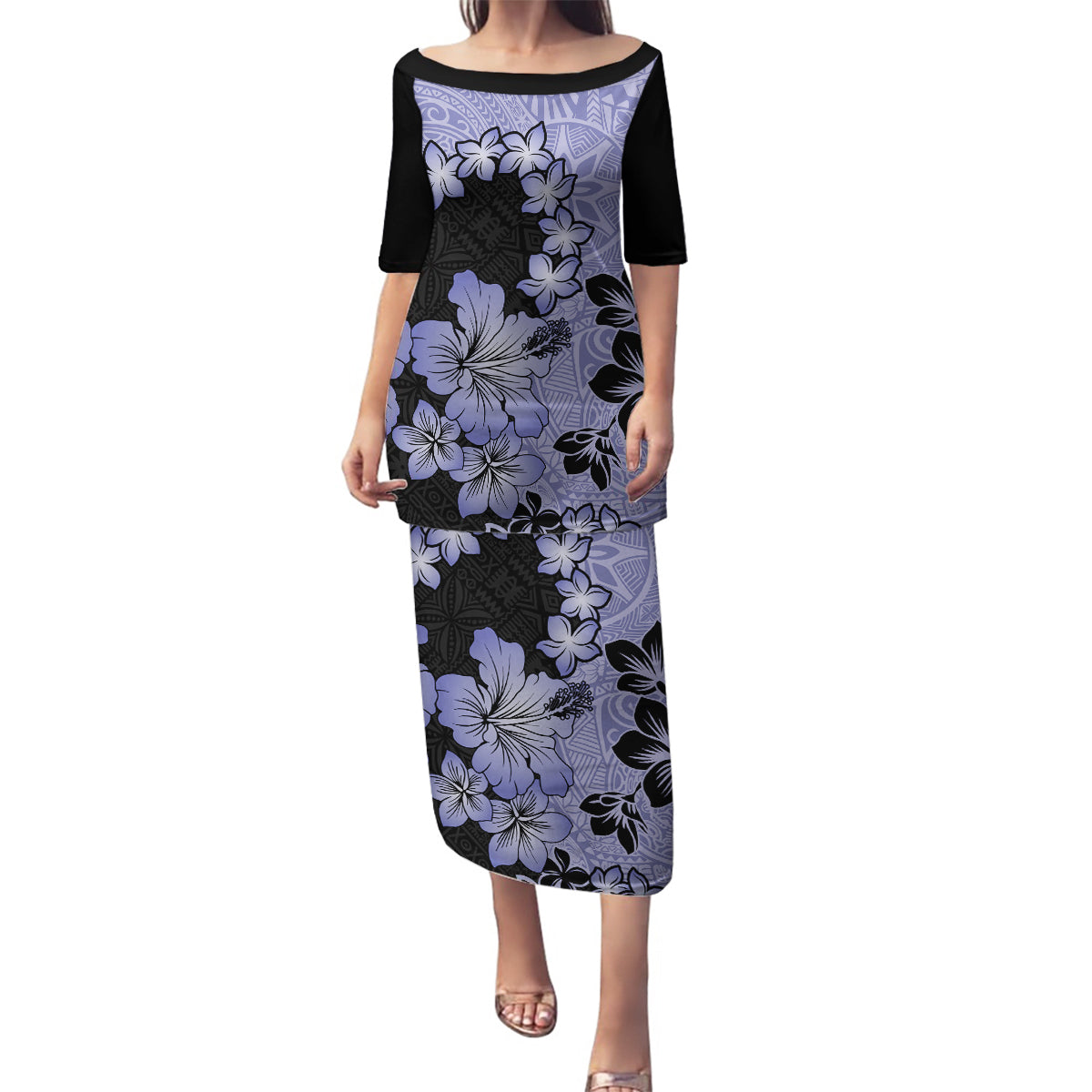 Purple Hawaii Family Matching Puletasi Dress and Hawaiian Shirt Tapa Cloth Mix Tropical Flowers Pastel Vibes - Wonder Print Shop