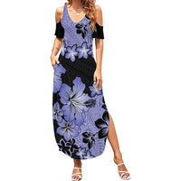 Purple Hawaii Family Matching Summer Maxi Dress and Hawaiian Shirt Tapa Cloth Mix Tropical Flowers Pastel Vibes - Wonder Print Shop