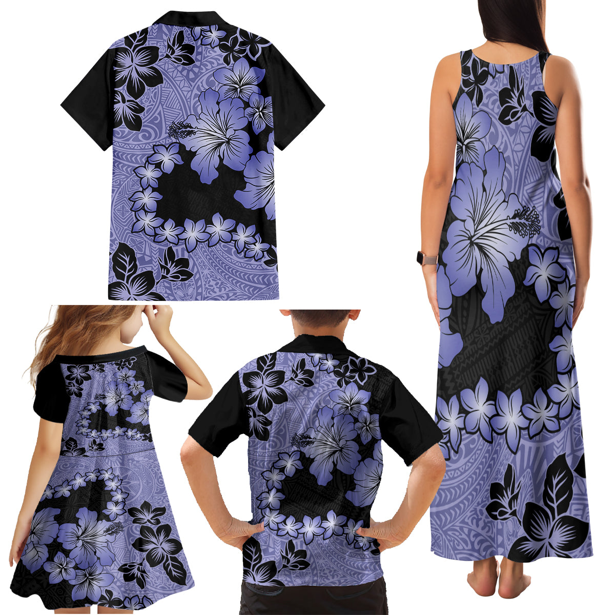 Purple Hawaii Family Matching Tank Maxi Dress and Hawaiian Shirt Tapa Cloth Mix Tropical Flowers Pastel Vibes - Wonder Print Shop