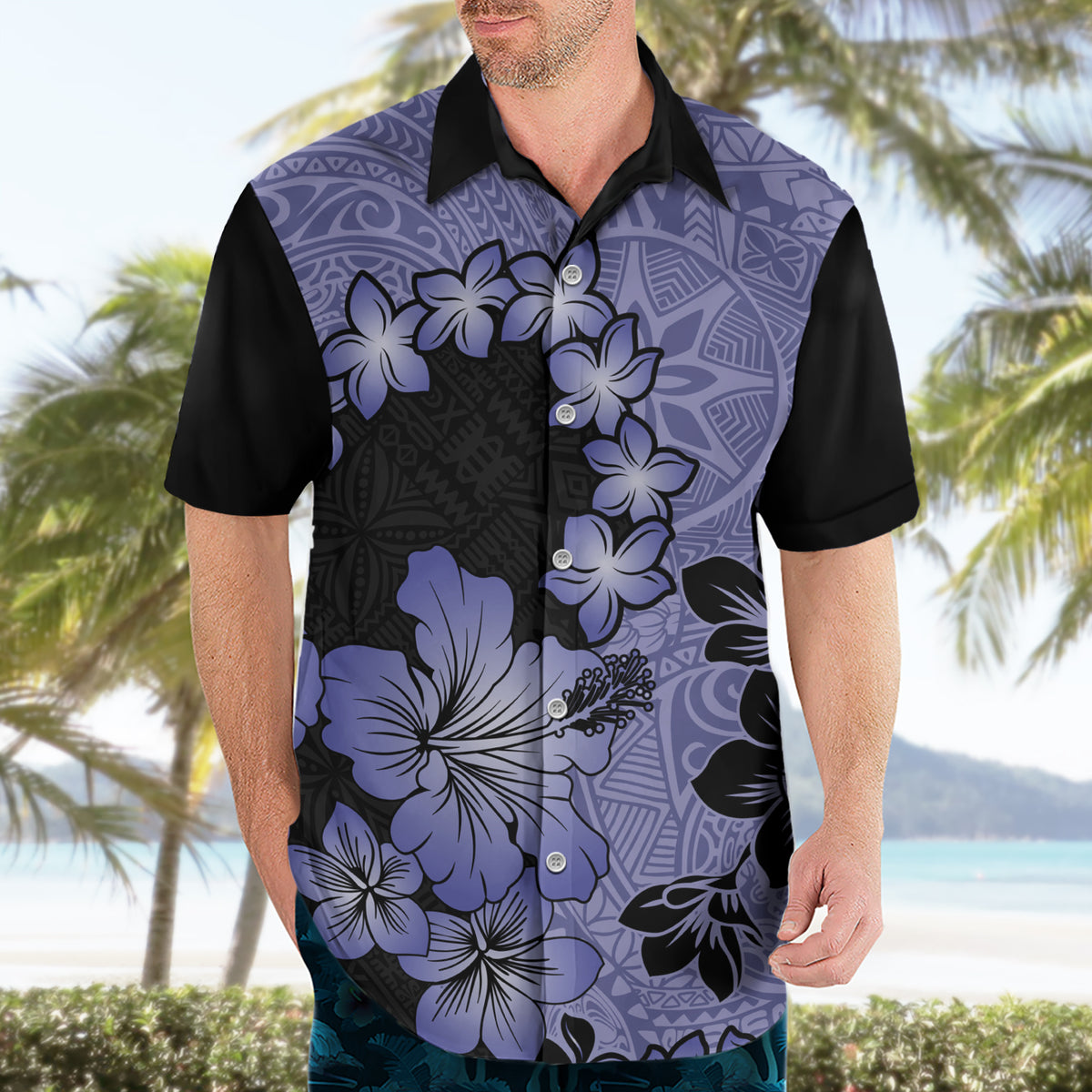 Purple Hawaii Hawaiian Shirt Tapa Cloth Mix Tropical Flowers Pastel Vibes - Wonder Print Shop