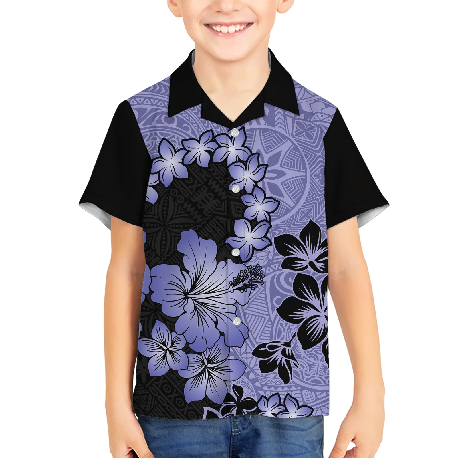 Purple Hawaii Kid Hawaiian Shirt Tapa Cloth Mix Tropical Flowers Pastel Vibes - Wonder Print Shop