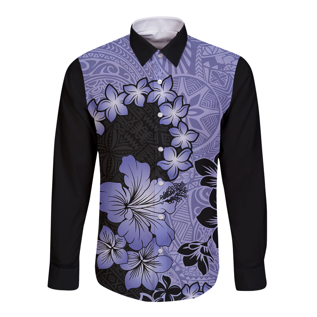 Purple Hawaii Long Sleeve Button Shirt Tapa Cloth Mix Tropical Flowers Pastel Vibes - Wonder Print Shop
