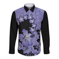 Purple Hawaii Long Sleeve Button Shirt Tapa Cloth Mix Tropical Flowers Pastel Vibes - Wonder Print Shop