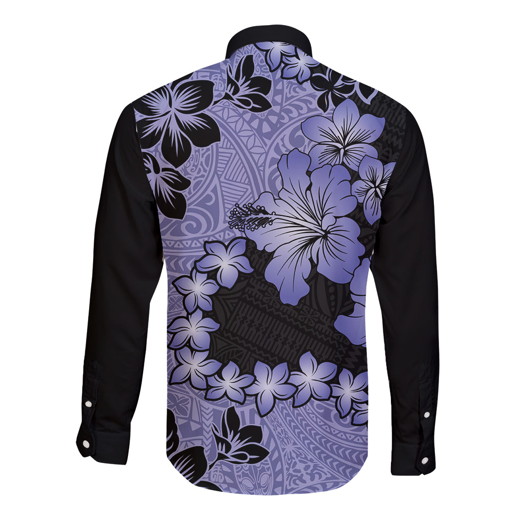 Purple Hawaii Long Sleeve Button Shirt Tapa Cloth Mix Tropical Flowers Pastel Vibes - Wonder Print Shop