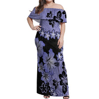 Purple Hawaii Off Shoulder Maxi Dress Tapa Cloth Mix Tropical Flowers Pastel Vibes - Wonder Print Shop